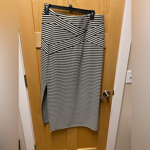 Beige by ECI Black and Cream Striped Knit Maxi Skirt with Side Slit - Picture 2 of 6